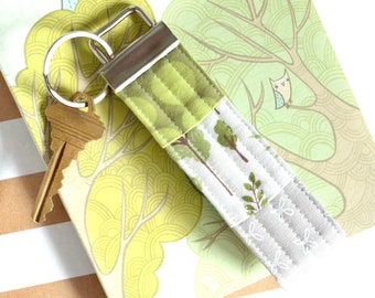 Nature Keychain for Her, Small Gift for Teen, Green Key Chain Keyfob, Unique Key Ring, Gift for Teacher Keychain Wristlet Fabric Key Lanyard