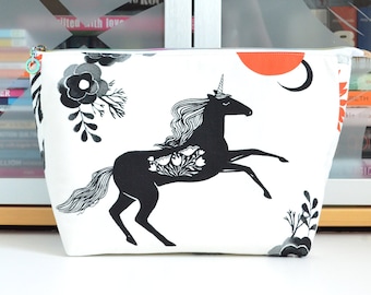 Unicorn Makeup Bag, Toiletry Travel Pouch, Beauty Gift for Teen Girl, Extra Large Cosmetic Case, Fairytale Gift, White Makeup Storage Bag