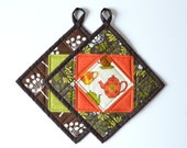 Quilted Pot Holders Kitchen Hot Pads Teapot Fabric Potholders Patchwork Hot Pads New Home Gift Brown Pot Holder Set Kitchen Accessories