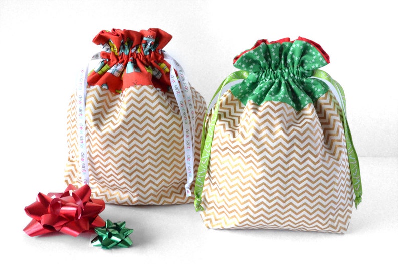 Santa Bag Fabric Drawstring Bag Drawstring Project Bag Christmas Bags for Wrapping Christmas Gift Wrap Gold Gift Bag Holiday Gift Sack