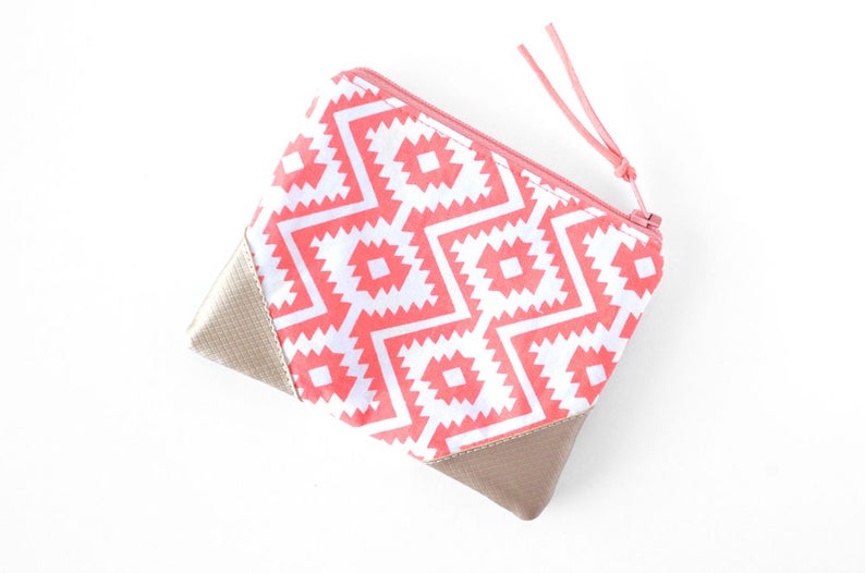Credit Card Holder for Women Small Gift for Teen Girl Zipper Card Wallet Coral Coin Purse Boho Zipper Pouch Vegan Leather Card Holder