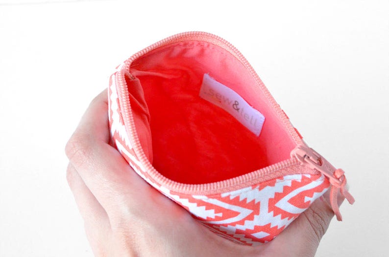 Credit Card Holder for Women Small Gift for Teen Girl Zipper Card Wallet Coral Coin Purse Boho Zipper Pouch Vegan Leather Card Holder