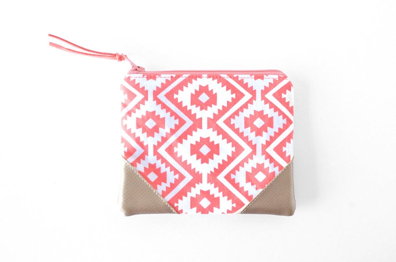Credit Card Holder for Women Small Gift for Teen Girl Zipper Card Wallet Coral Coin Purse Boho Zipper Pouch Vegan Leather Card Holder