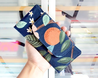 Citrus Accessories, Rifle Paper Co Wallet, Blue Bifold Wallet for Women, Citrus Gift for Her, Fabric Wallet With Snap, Slim Wallet for Phone