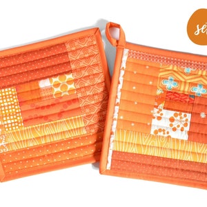 Orange Pot Holders, Kitchen Hot Pads, Cooking Gift for Mom, Quilted Potholders, Bright Kitchen Decor, Quilted Trivet, Fabric Potholders image 2