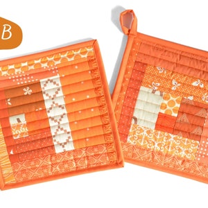 Orange Pot Holders, Kitchen Hot Pads, Cooking Gift for Mom, Quilted Potholders, Bright Kitchen Decor, Quilted Trivet, Fabric Potholders image 3