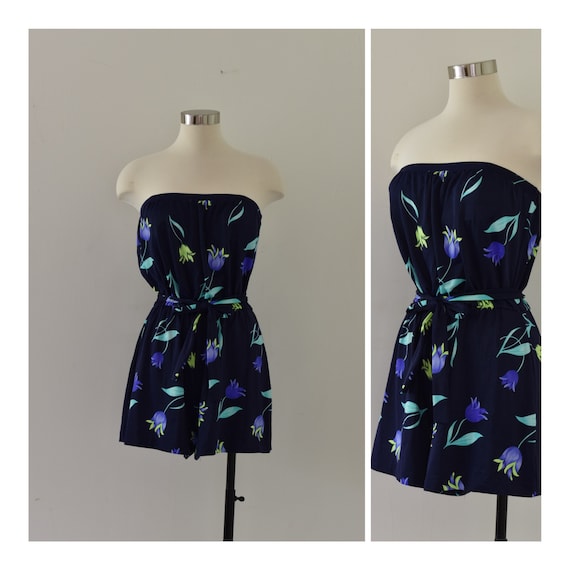 Vintage 1980s Neon Floral Print Bathing Suit / 80s