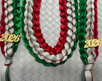 Handmade Graduation Ribbon Lei: Double Braided Satin, 2026 Charm