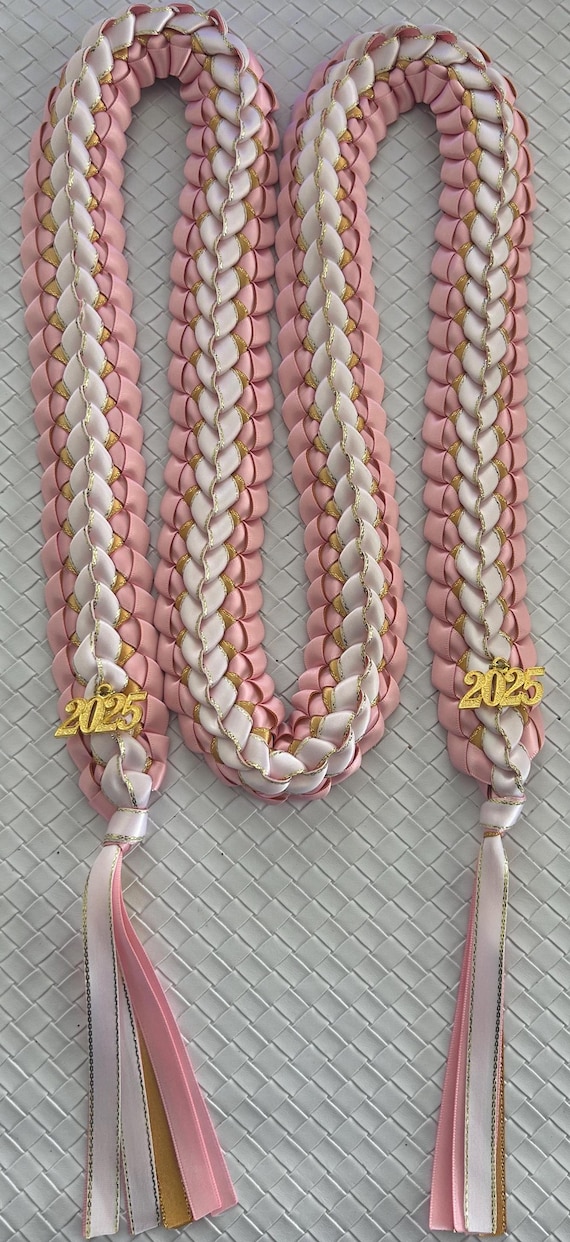 Handmade Graduation Ribbon Lei: Pink, White & Gold 2026  display picture 1