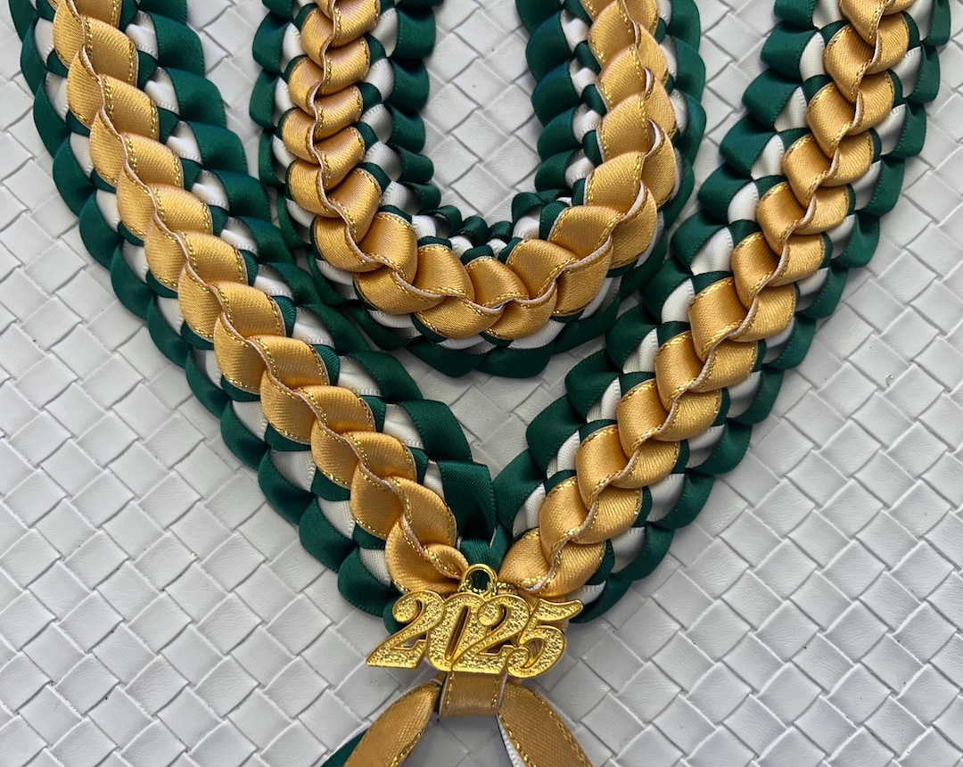 Unique Ribbon For Graduation Handmade Graduation Ribbon Lei: Green, Gold & White, 2025 Charm - Etsy
