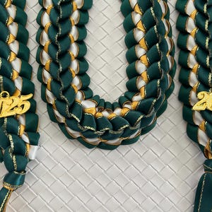 Graduation Stole Open Ended Double Braided Ribbon Forrest Green / White Gold Edged / Gold Edged Ribbon 2025 Gold Charms Handmade