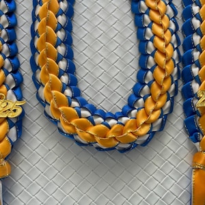 Graduation Stole  Double Braided Ribbon Leis Gold Edged Ribbon Blue White/Gold/Edged Ribbon Handmade 2025 Gold Charms 666