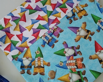 Happy Joyful Garden Gnomes Singing, Dancing, Good Luck Gnome Buried Treasure Drawstring Sock Sized Project Bag, Holds 200grams