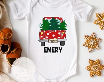 Body navideño personalizado para niña - Navidad 2024 - Camisetas navideñas personalizadas para niña pequeña - Camisetas navideñas con nombre