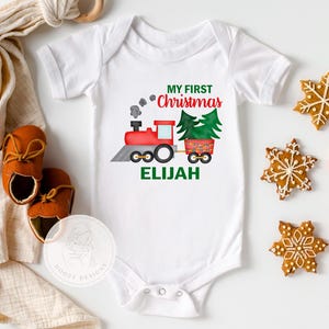 My First Christmas Outfit Boy, Personalized First Christmas Bodysuit, Merry Christmas Baby, Christmas Train Shirt, Baby Boy Holiday Outfits