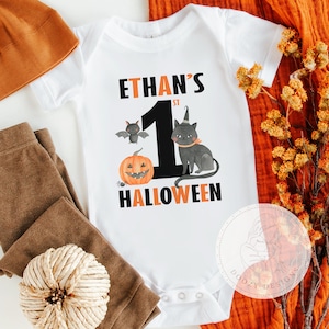 First Halloween Baby Bodysuit with Name, 1st Halloween Baby Shirt, Custom Baby Name Shirt, Halloween Outfit for Boy or Girl