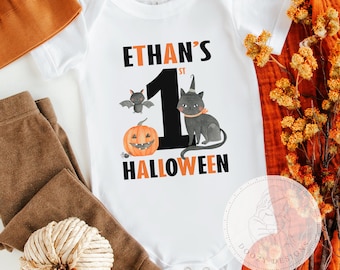First Halloween Baby Bodysuit with Name, 1st Halloween Baby Shirt, Custom Baby Name Shirt, Halloween Outfit for Boy or Girl