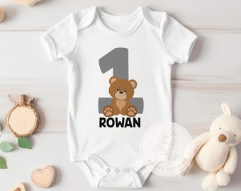 Bear First Birthday Bodysuit, Personalized First Birthday Outfit for Boy or Girl, Baby Bear Shirt, 1st Birthday Gift
