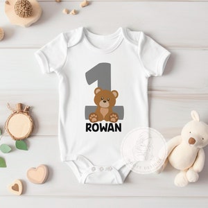 Bear First Birthday Bodysuit, Personalized First Birthday Outfit for Boy or Girl, Baby Bear Shirt, 1st Birthday Gift