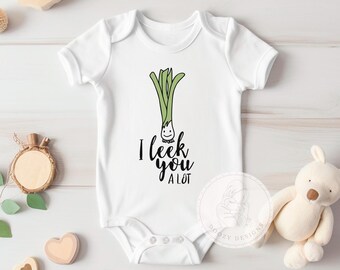 Vegetable Baby Bodysuit, Vegan Baby Clothes, Food Baby Shirt, Veggie Baby Gift for Boy or Girl, Garden Baby Shower, I Leek You Alot