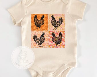 Fall Chicken Beige Bodysuit for Baby or Toddler Girls