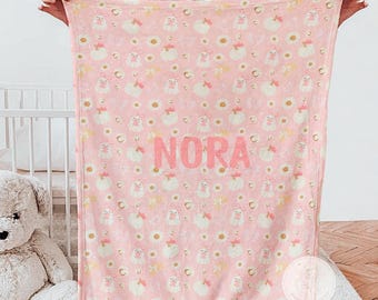 Personalized Baby Girl Halloween Blanket – Custom Name Velveteen Throw with Pumpkin, Ghost & Coquette Bow – Cute Toddler Fall Gift