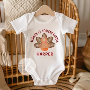 Turkey and Touchdowns, Football Shirt for Baby Girl, Football Thanksgiving Baby Outfit, Thanksgiving Baby Girl, Football Baby Bodysuits