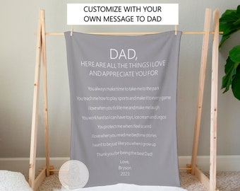 Personalized Message Blanket for Dad, Father's Day Gift, Blanket for Dad, Letter to Dad Blanket, Keepsake Gift For Dad, Fleece Throw for Dad