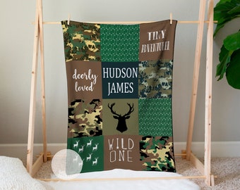 Camo Baby Boy Blanket Personalized, Deer Baby Blanket, Hunting Baby Blanket, Camo Baby Nursery, Customize with Name Baby Gift