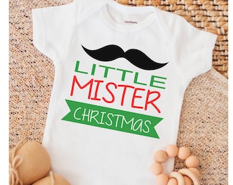 Baby-Weihnachts Onesies ®, Kleinkind-Jungen-Weihnachtshemden, Baby-Weihnachts-Outfit, Neugeborenen-Weihnachtskleidung, Little Mister Christmas