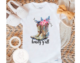 Country Baby Onesie ®, Baby Girl Country Clothes, Cowgirl Boots Baby Girl, Southern Baby Shower Gifts, Howdy Y'all,