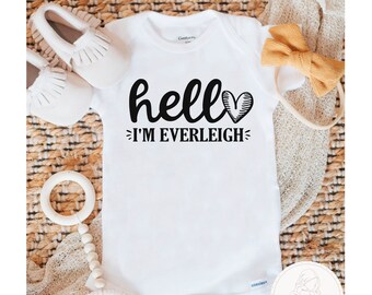 Personalized Baby Onesies ® Announcement, New Baby Name Reveal, Hello I'm Custom Baby Name, Custom Baby Shower Gifts for Girl