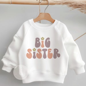 Big Sister Sweatshirt - Big Sis Shirts - Retro Kids Pullover Crewneck - Promoted to Big Sister Gift - Pregnancy Announcement