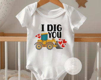 I Dig You Tractor Valentine Bodysuit Baby Boy First Valentines
