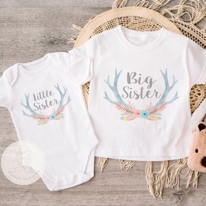 Big Sister Little Sister Shirts, Matching Big and Little Sister Outfits for Toddler and Newborn Girls, Big Sis, Little Sis, Boho Deer Girl