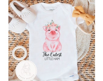 Cutest Little Ham, Litte Pig Onesie®, Farm Girl Baby Clothes, Farm Animals Baby Shower Gifts, Pig Baby Gift