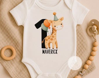 Personalized Giraffe Birthday Shirt - Custom Name Birthday Outfit Babies & Toddlers