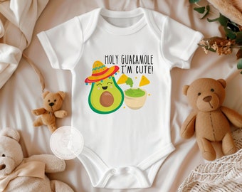 Holy Guacamole I'm Cute, Funny Avocado Bodysuit, Avocado Shirt, Fiesta Baby Outfit, Mexican Baby Clothes, Funny Baby Shower Gifts