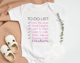 Custom Big Sister Pregnancy Announcement  Bodysuit or Shirt, Promoted to Big Sister, Big Sister Gift, Sibling Announcement Present