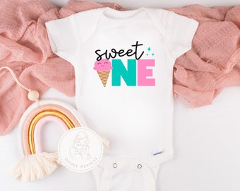 Sweet One First Birthday Outfit, Ice Cream One Year Old Birthday Shirt, Baby Girl Big One Onesie ®, Cake Smash Outfit