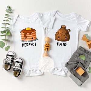 Funny Twin Food Baby Shirts, Pancakes and Syrup, Gender Neutral Twin Baby Shower Gifts, Matching Twin Shirts, Perfect Pair