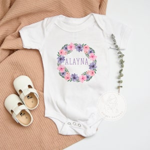Custom Baby Girl Bodysuit with Name, Floral Monogram Shirt for Toddler Girls, Personalized Baby Gifts, Newborn Girl Coming Home Outfit