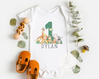 Vild födelsedagströja, första födelsedagsoutfit, anpassad babybody, safaridjungeltema, Cake Smash-fotorekvisita