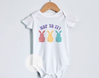 Hop to It Easter Bodysuit, Baby Boy Easter, Baby Girl Easter, Easter Rabbit Shirt for Toddler