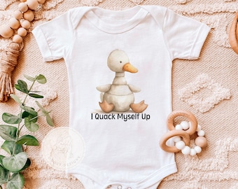Duck Baby Bodysuit, I Quack Myself Up Funny Duck Shirts for Babies Kids Toddler Cute Duck Baby Shower Gifts  for Baby Boy or Girl