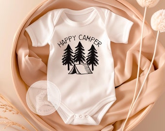 Happy Camper Bodysuit, Adventure Baby Clothes, Mountain Shirt, Outdoors Mountain Baby Shower Gift, Unisex Baby Gifts