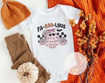 Retro Halloween Ghost Shirt, Fa-Boo-Lous Baby and Toddler Girl