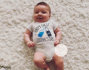 First Father's Day Bodysuit, Custom Gift for Dad, Baby Daddy Beer Shirt, Happy First Father's Day Gift