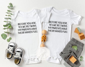 Twin Baby Shirt Set, Funny Matching Twin Shirts, Gender Neutral Twins, Twin Parent Baby Shower Gifts, Yes We're Twins