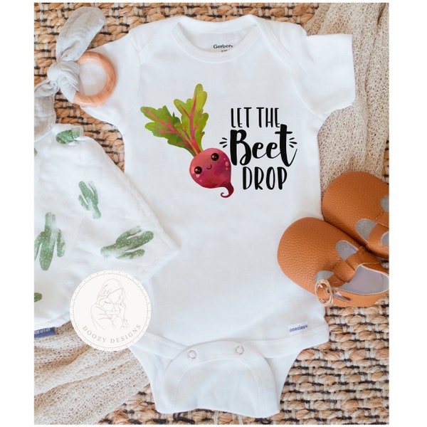 Let the Beet Drop Funny Food Pun Baby Onesies ®, Vegetable Baby Clothes, Vegan Baby Gift, Pun Baby Clothes, Unisex Baby Shower Gifts